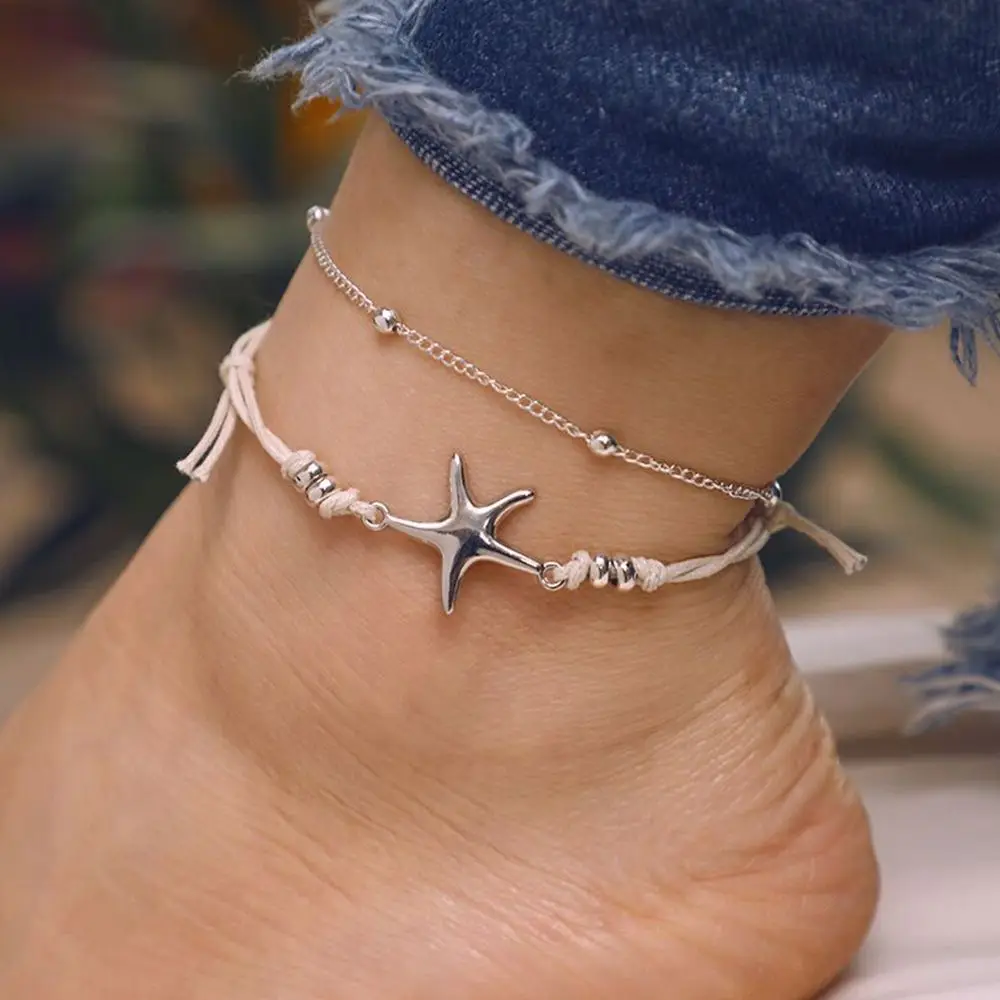 

Fashion Starfish Pendant Anklets For Women Shell Anklet Bracelets Foot Bohemian Adjustable Layered Anklets Chain Ocean Jewelry