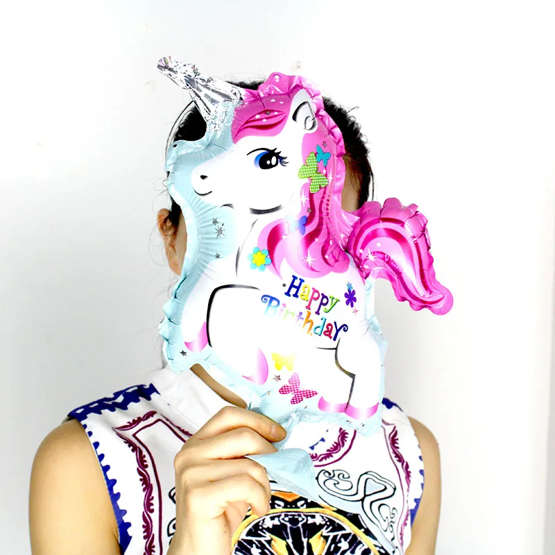 

KAMMIZAD Unicorn Balloons 16inch 10pcs/lot Pink Aluminium Foil Children Happy Birthday Globos Balloons Supplies Drop Shipping