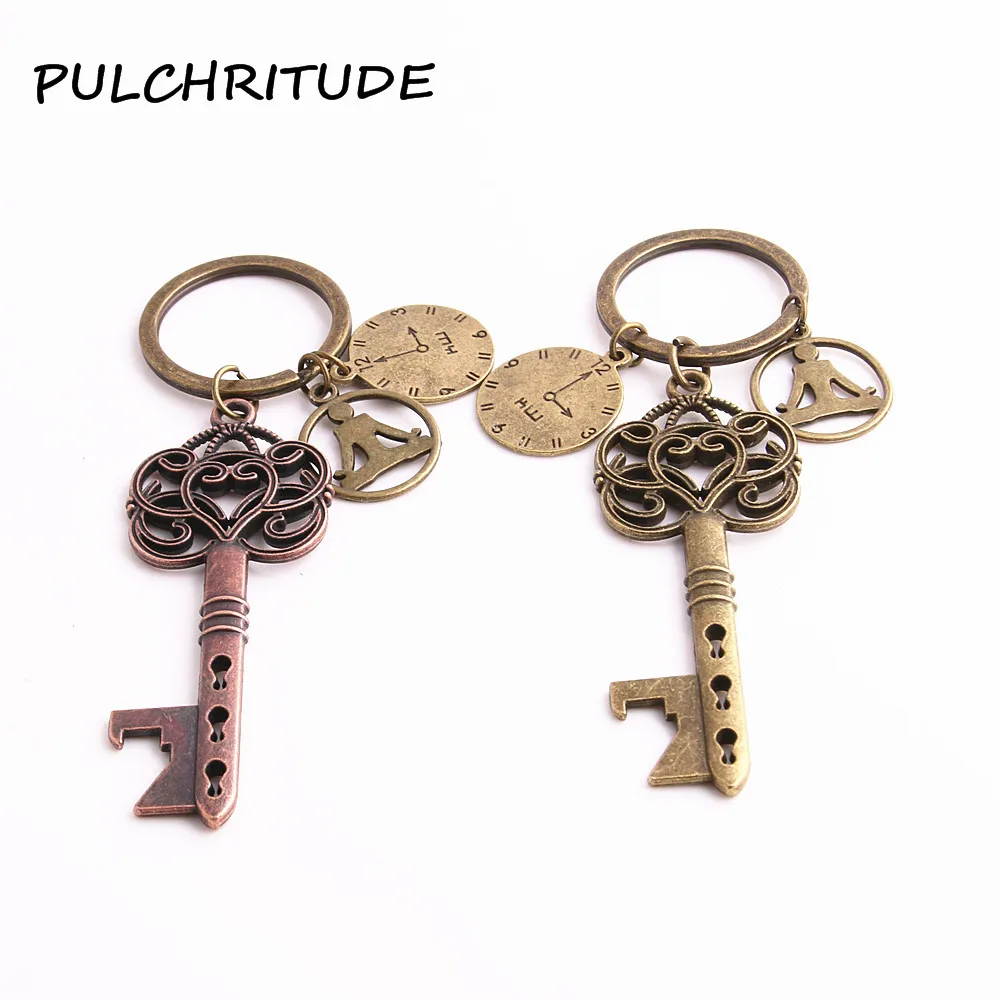 

PULCHRITUDE Metal Alloy Two Colors 2pcs Diy Key Chain Key Shape bottle opener Pendant Yoga Charm Diy Jewelry Making C1664