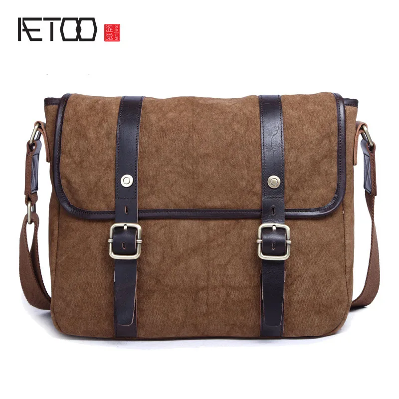 

AETOO The new canvas shoulder Messenger Messenger bag men 's men' s computer package