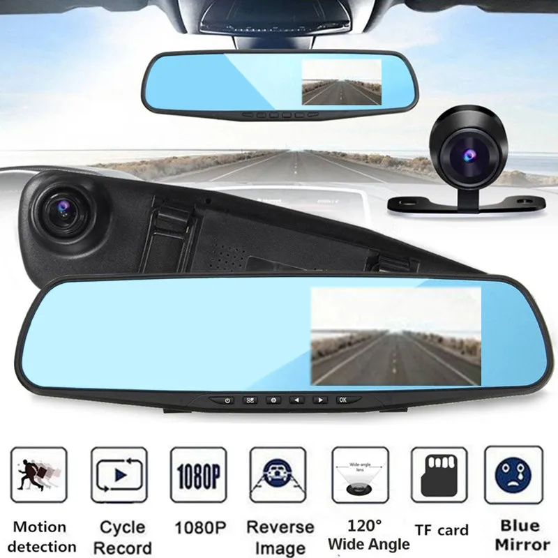 120 Degree 1080P HD Car DVR RearView Mirror Kit Wide Vision Car Front Rear View Camera DVRs Car Mirror Smart Dash Camera ashcam