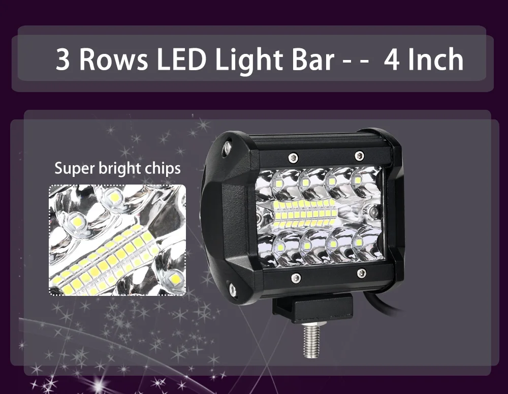Комплект из 2 предметов, 4 дюйма светодиодный светильник бар 3 ряда светодиодный бар светодиодный рабочий светильник для автомобиля Бар Offroad Грузовик 4x4 4WD ATV внедорожник вождения мотоцикла 12V 24V