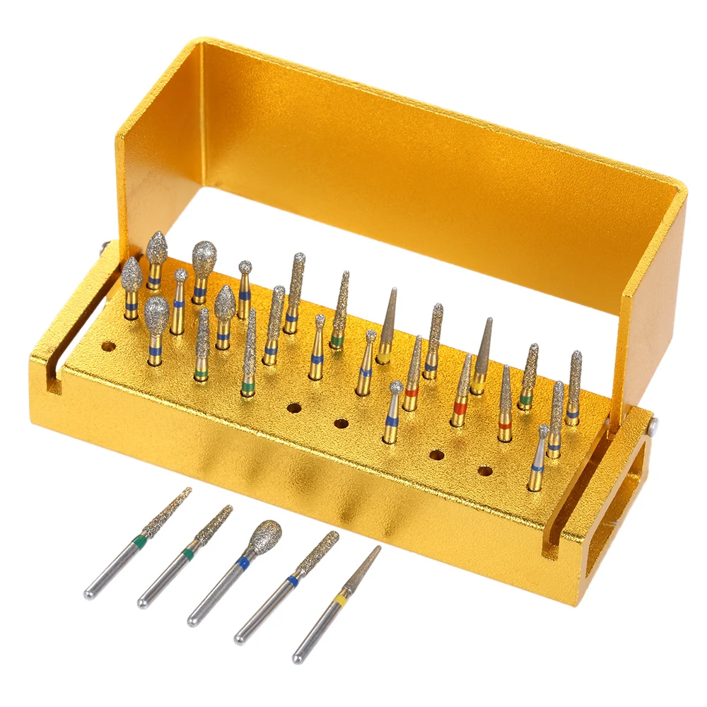 30pcs Dental Diamond Burs Drill Disinfection + Aluminum Block High