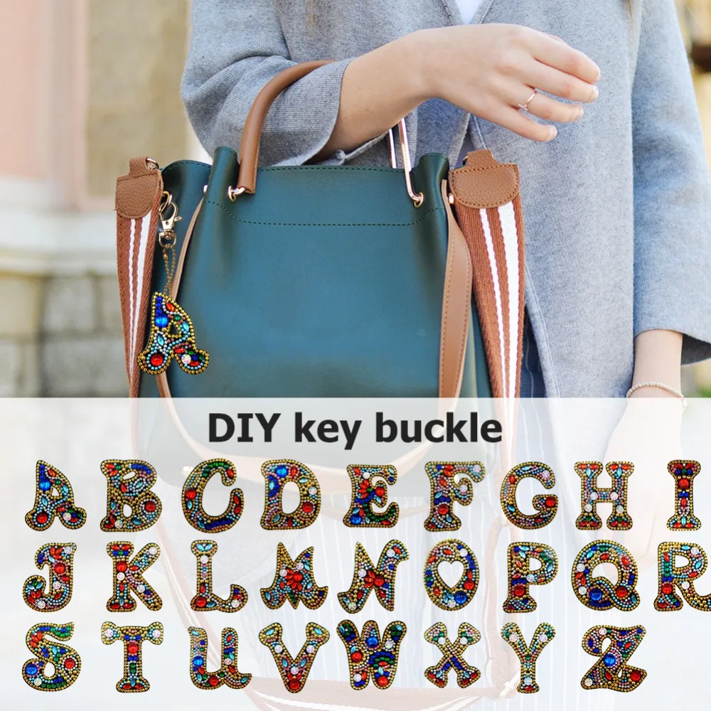 

24 Letters DIY Diamond Painting Decoration Acrylic Drill Diamond Letter Keychains for Girls Women Bag Keyring Home Decor