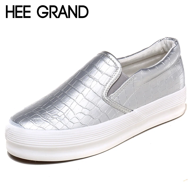 

HEE GRAND Platform Shoes Woman Silver Glitter Creepers Slip On Casual Rubber Spring Women Flats Shoes Size 35-40 XWD6829