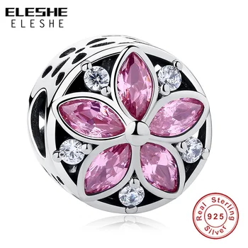 

ELESHE New 925 Sterling Silver Lotus Flower Charm Beads With Clear CZ Fit Original Bracelet Necklace Authentic Jewelry