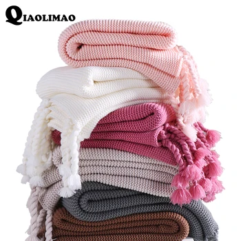 

Acrylic Fibres Knitted Blanket Home/Airplane/Picnic/ Travel Portable Mechanical Wash Solid Adults Knitting Rope Thread Blankets