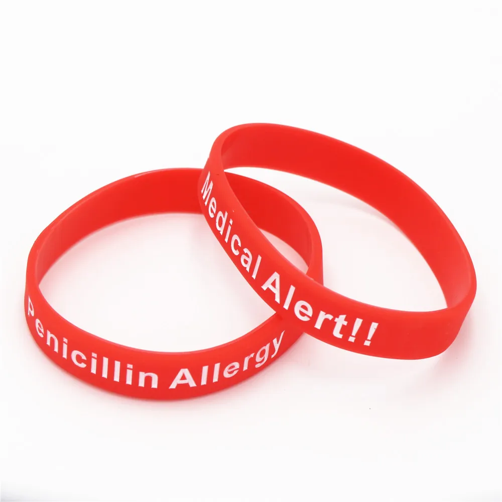 1 шт. горячие продажи браслеты медицинские оповещения пенициллин аллергия Силиконовый Браслет красная повязка медсестры браслеты для взрослых Размер подарки SH093