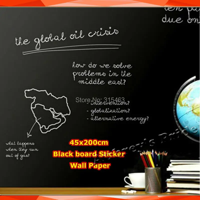 

45x200cm Black board Sticker Wall Paper Decor Removable Vinyl Chalkboard Green White+5 Chalk(or 1 white water pen) for Gift