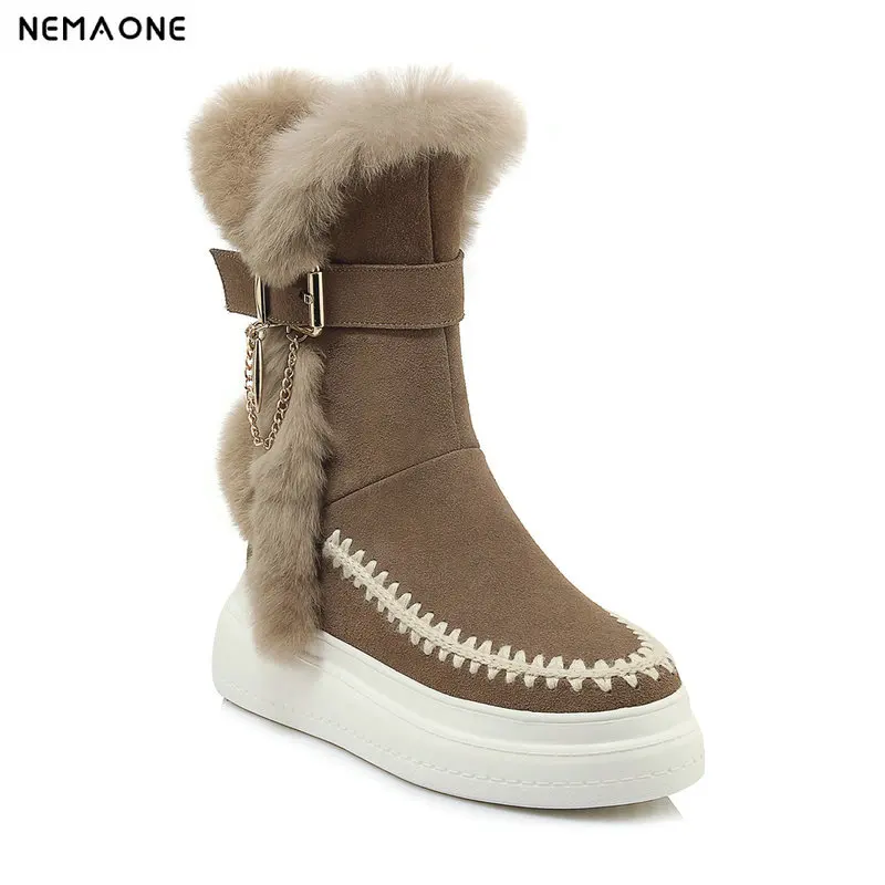 

NemaoNe High Quality Fashion Women Snow Boots Winter Warm Boots Genuine Leather 100% Natural Fur Women Boots
