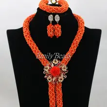 Последние Африканские Бижутерия Оранжевый Комплект в нигерийском стиле Свадебные Бусины Ожерелья для мужчин Ювелирные наборы женские вечерние подарок alj164