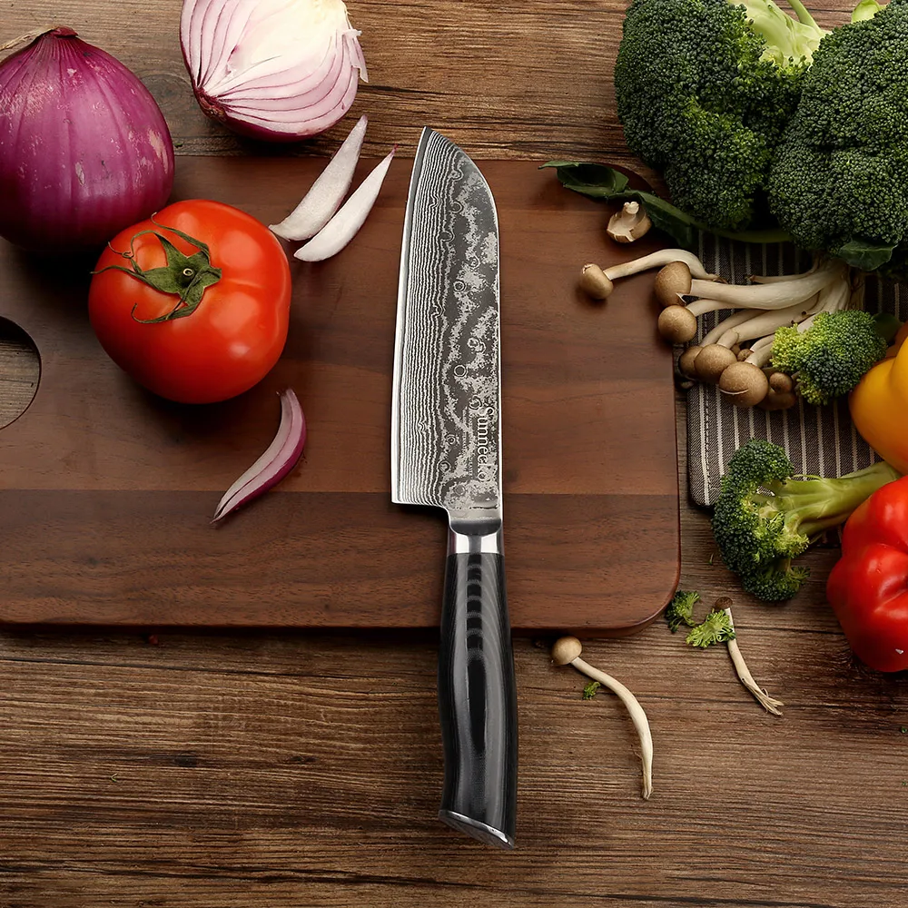 

SUNNECKO Premium 7 inch Santoku Knife 73 Layers Damascus Steel Sharp Blade Kitchen Knives Micarta Handle Meat Slicer Cutter Tool