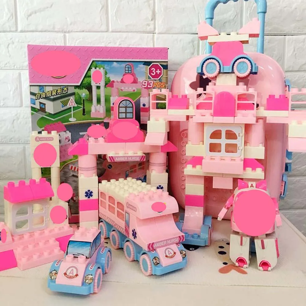 2019 New Transformation Car Cartoon Pull Rod Box Building Blocks Bricks Compatible with Legoingly Duplo Blocks for Children Gift
