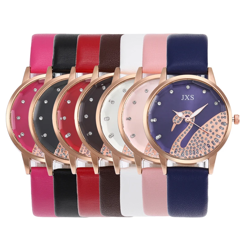 

2019 Luxury Swan Rhinestone Ladies Watches Women Fashion Diamond Luminous Female Leather Wrist Watch For Gift Dress Reloj Mujer