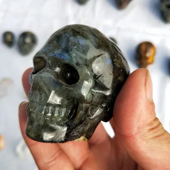 

6cm natural quartz crystal engraving, elongated stone skull, crystal healing, home decoration crafts