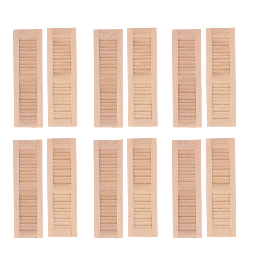 

12Pcs Unpainted Wood Shutters for 1/12 Dolls House DIY Window Accessories Rooms Items Model Life Scenes Decor