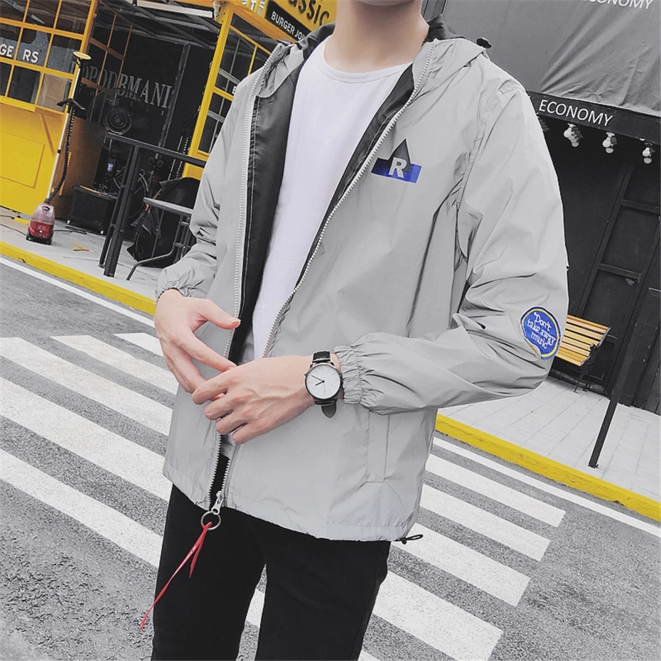 Весна/осень мужские светоотражающие куртки водонепроницаемые хип-хоп уличные ветровки и Пальто Harajuku GW037