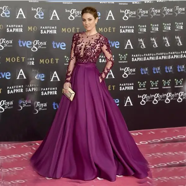 Zuhair Murad Бургундия Вечерние Платья abiye Бисера Длинные Рукава Иллюзия Блестки