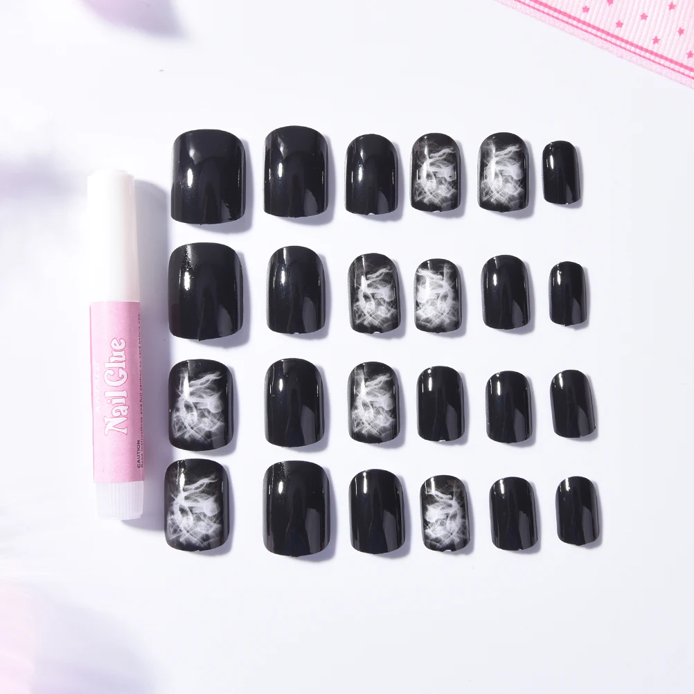 

24pcs/set Decorative Short Paragraph False Nail, Short Size Square Head Full Nail Tips, Art Tool Manicure Artificial Nails Salon