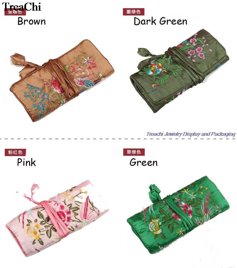 Модный китайский Шелковый органайзер для ювелирных изделий, дорожные сумки с кольцом, 3 молнии, вышивка, цветок, птица, ручная сумка в рулоне