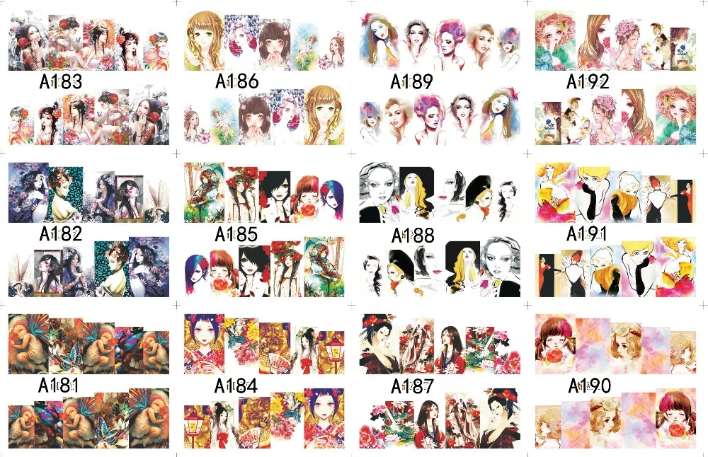 

12 PACK/ LOT WATER DECAL NAIL ART NAIL STICKER SLIDER TATTOO FULL COVER ANCIENT MODERN LADY GIRL POP STYLE A181-192