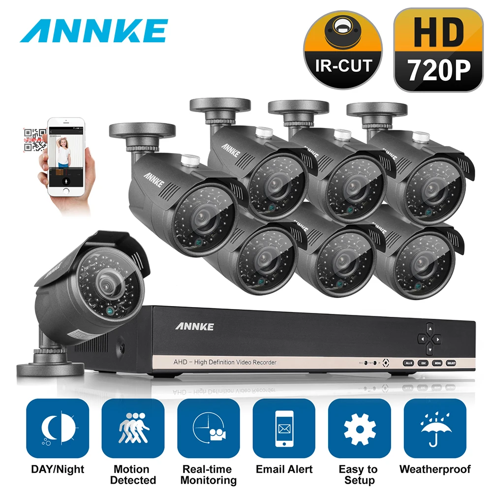 

ANNKE Home Security HD 1080N 720P 960P 8CH DVR Set 8PCS 1200TVL 1MP AHD Weatherproof CCTV Camera System Video Surveillance Kits