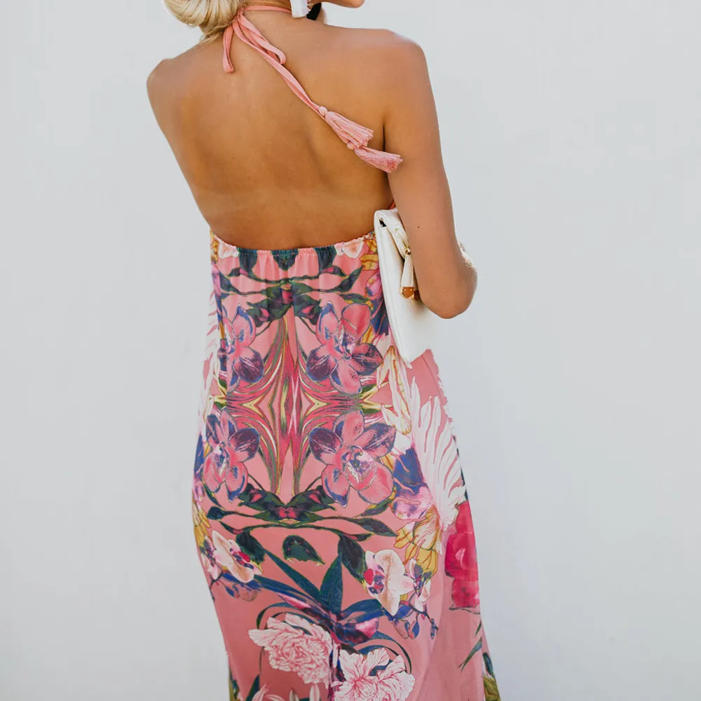 Women Camis Maxi Long Dress Fashion Floral Print Sleeveless Halter Slash Neck Bandage Bohemia Summer Dress 2019 Vestidos Mujer Women Camis Maxi Long Dress Fashion Floral Print Sleeveless Halter Slash Neck Bandage Bohemia Summer Dress 2019 Vestidos Mujer