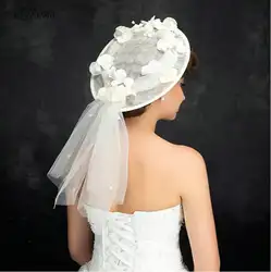 Европейский Свадебные шапки для женщин элегантное кружево цвета слоновой кости Лен вечерние с вуаль для невесты цветы ручной работы Новое