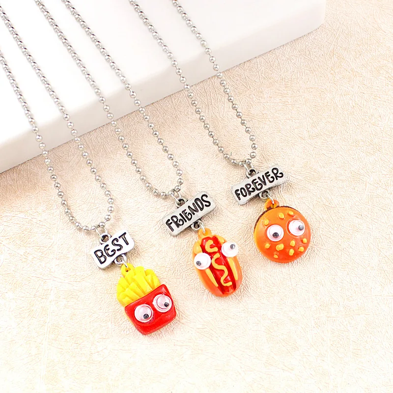 

Best Friends Children's Gifts Burger Hot Dogs Activity Eyes Best Friends Pendant Necklace Fashion Glamour Three-Piece Necklaces