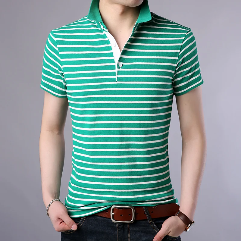 

2019 New Fashion Brand Designer Summer Polo Shirts Men Striped Top Grade Slim Fit Short Sleeve Cotton Polos Casual Men Clothes