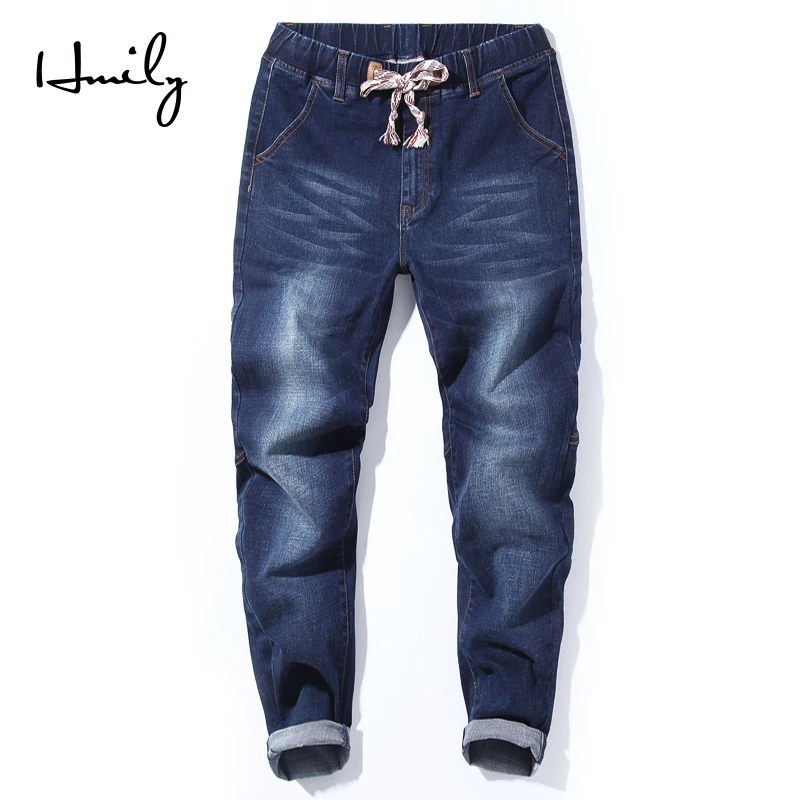 HMILY 6XL 7XL повседневные мужские Классические хлопковые джинсы для мужчин