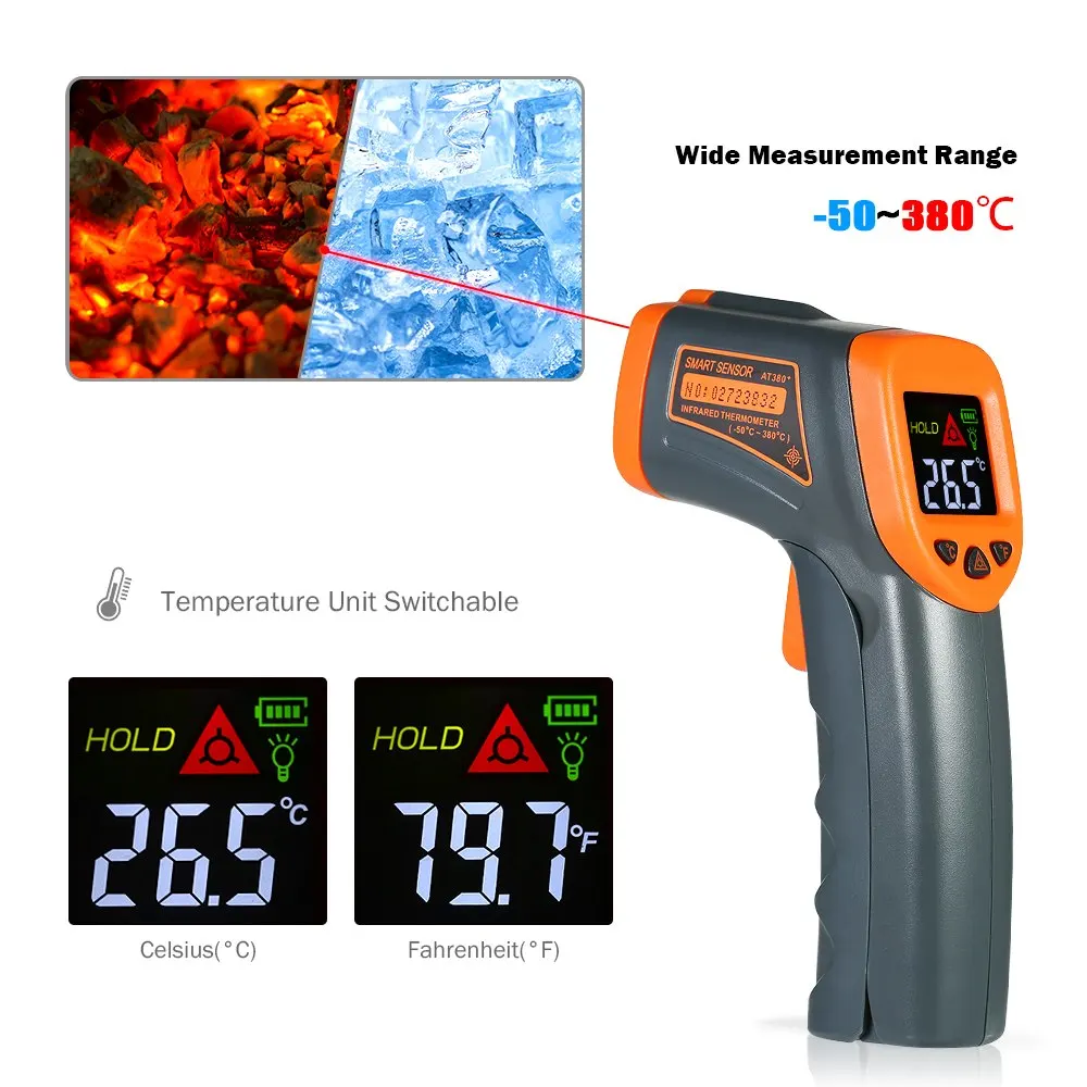 -32-380C Digital Infrared thermometer LCD temperature gauge meter Non-contact Pyrometer+Backlight Centigrade Fahrenhei -32-380C Digital Infrared thermometer LCD temperature gauge meter Non-contact Pyrometer+Backlight Centigrade Fahrenhei