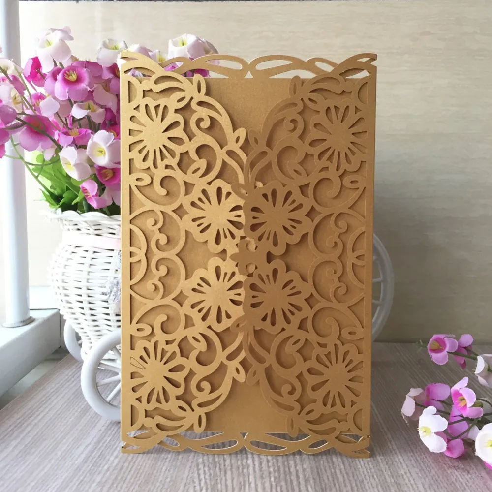 

35pcs Laser Cut Wedding Invitation Card Event Party Supply Shiny Pearl Paper Wedding Card Decoration Qj-303