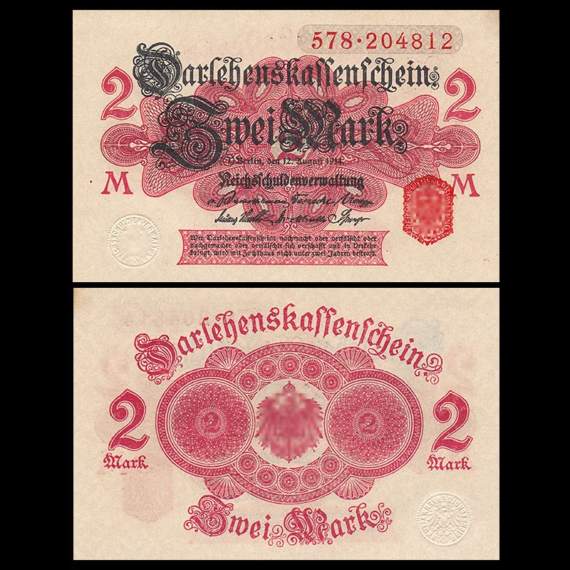 Германия 2 Марка 1914 P-53 UNC нераспространенная Европа Подлинная настоящая