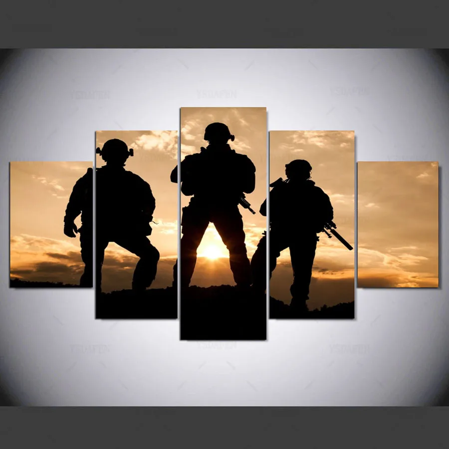 YSDAFEN 5 Panels American Soldiers Picture Prints On Canvas Wall Art