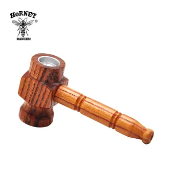 

HORNET Hammer Shape Handmade Wood Smoking Pipe 100MM With Metal Smoking Bowl Pipe Wood Tobacco Pipe Pocket Size