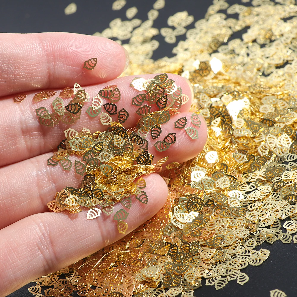 120pcs Gold Metallic Slice Nail Art Alloy Sea Shell Flakes Shining Nail Sequins Decorations 3D Metal Paillette Charms BE970-A