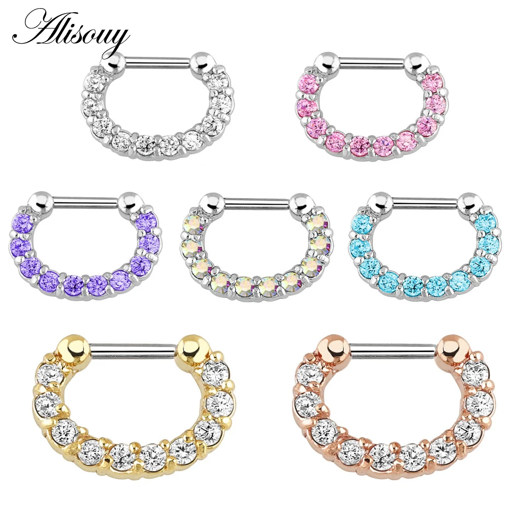 

Alisouy 1 PC Nose Ring Surgical Stainless Steel Cubic Zircon Septum Clicker Nose Ring Hoop Piercing Jewelry for girl nipple ring