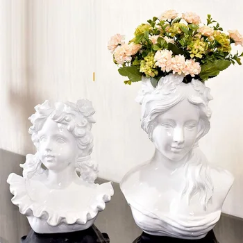 

Retro Resin Art Venus Goddess Vase Statue Human Face Flower Vases Home Decor Crafts Room Decoration R1807