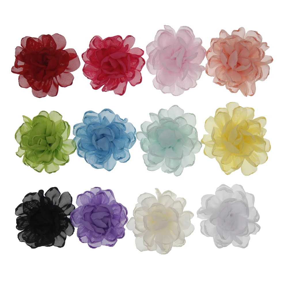 

DIY flowers boutique 7cm chiffon fabric flowers without clips Christmas Wedding girls children Hair Accessories 12pcs/lot