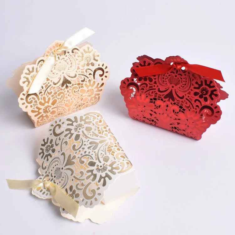 

100 Pcs Gift Candy Box For Wedding Party Kid Birthday Hollow Paper Box Chocolate Box Gift Paper Packaging With Ribbon Cardboard