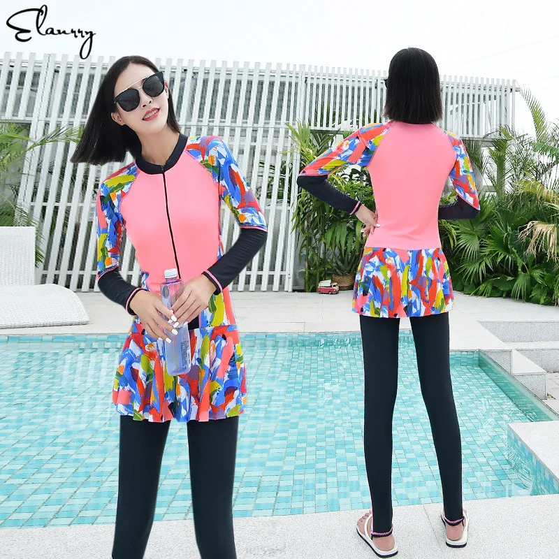 

Women Plus Size Surfing Suits Swimwear 2018 Newest Bathing Suits Long Sleeves Swimming Skirt Rashguards Ladies Beach Wear