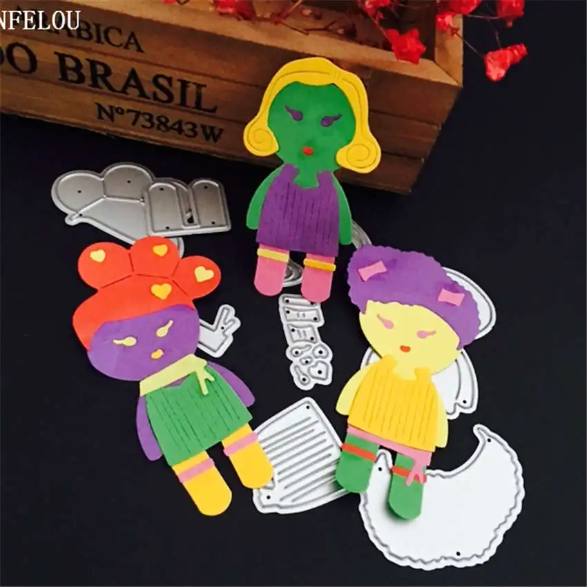 

PANFELOU Metal craft Women puzzle paper die cutting dies for Scrapbooking/DIY Christmas Halloween Greeting cards