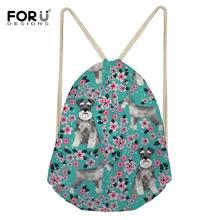 FORUDESIGNS, модная сумка на шнурке, 3D принт, шнауцер, розовый цветок, повседневный рюкзак для девочек, сумки для хранения, для обуви, для путешествий, Mochila