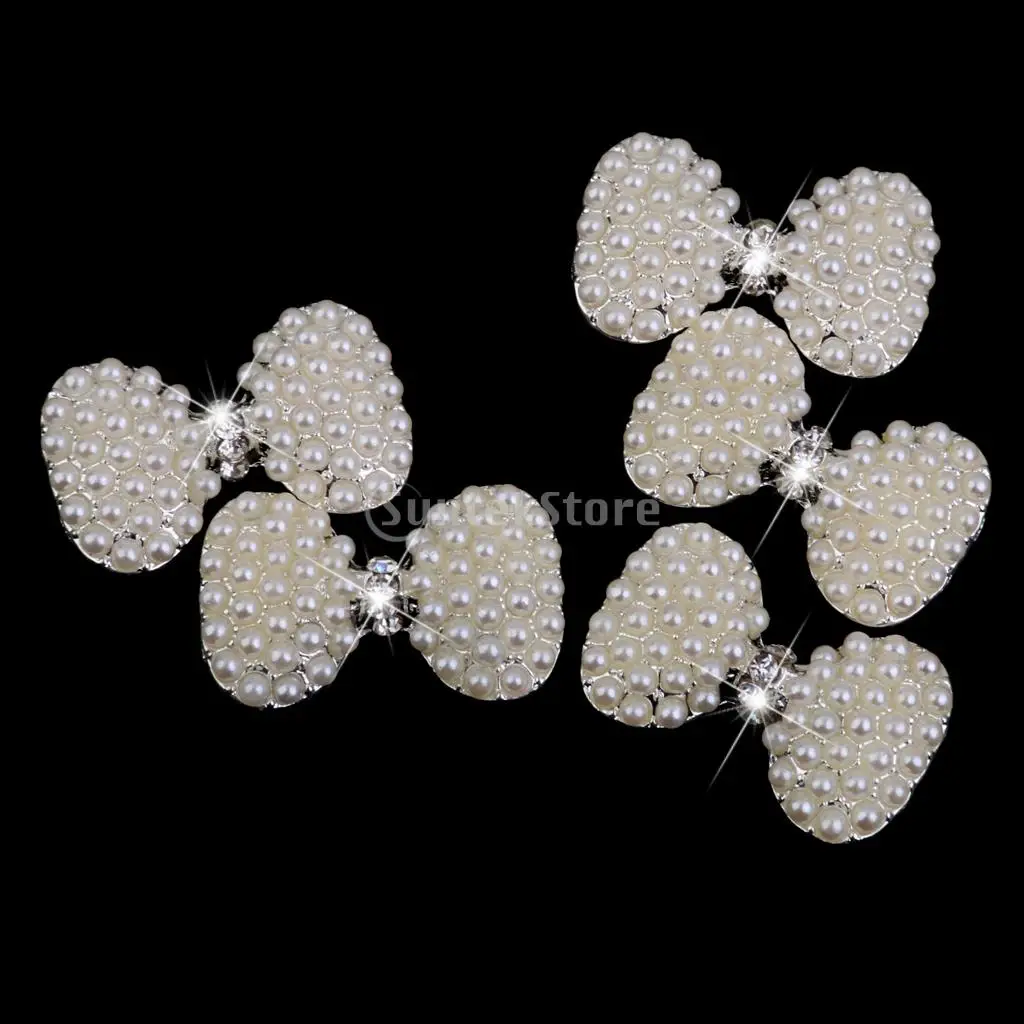 

Phenovo Bowknot Bows Flatback Rhinestone Pearl Flat back Cabochon 5pcs