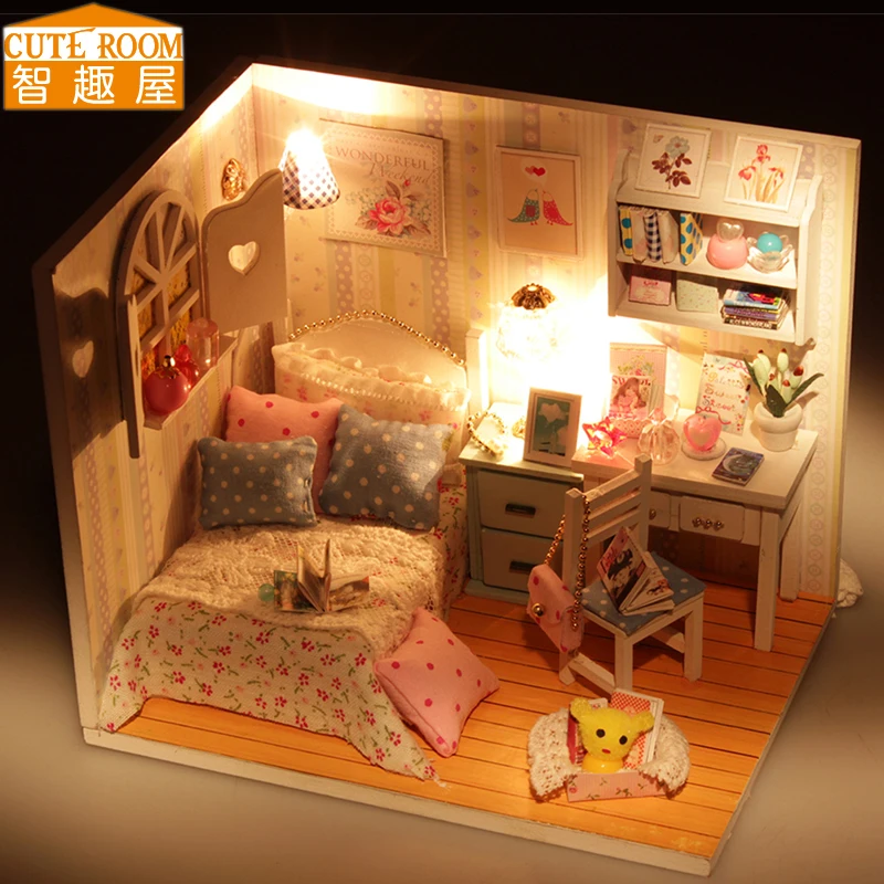 Сборка DIY игрушечный деревянный дом Miniatura кукольные домики миниатюрный кукольный домик игрушки с мебели светодиодный светильник подарок на день рождения M013