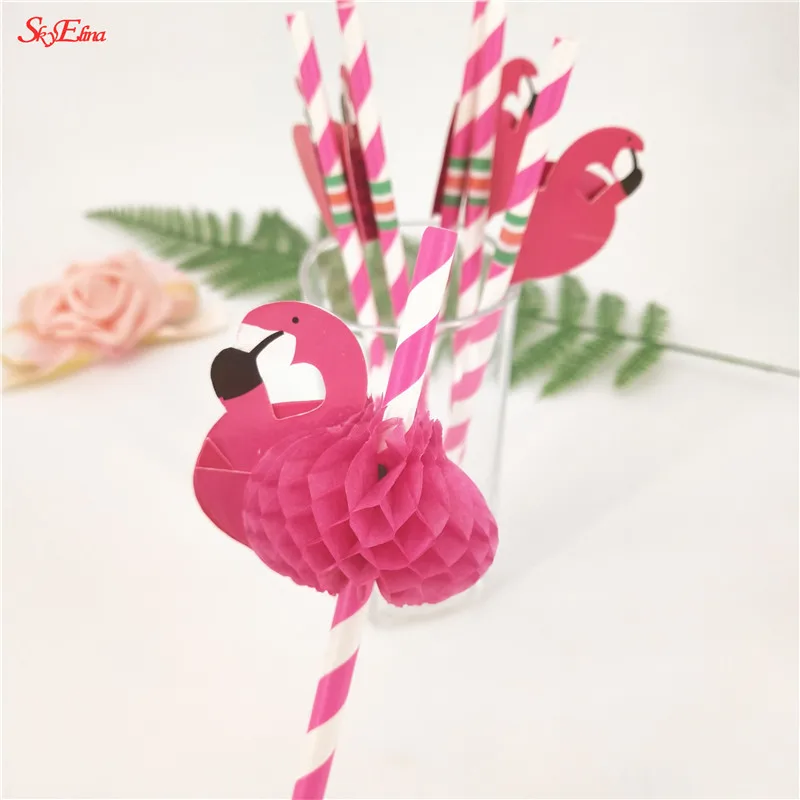 25pcs 3D Flamingo Pink Jungle paper drinking Straws Cocktail decorative straw lot  birthday wedding party decorations 5zSH887 (7)