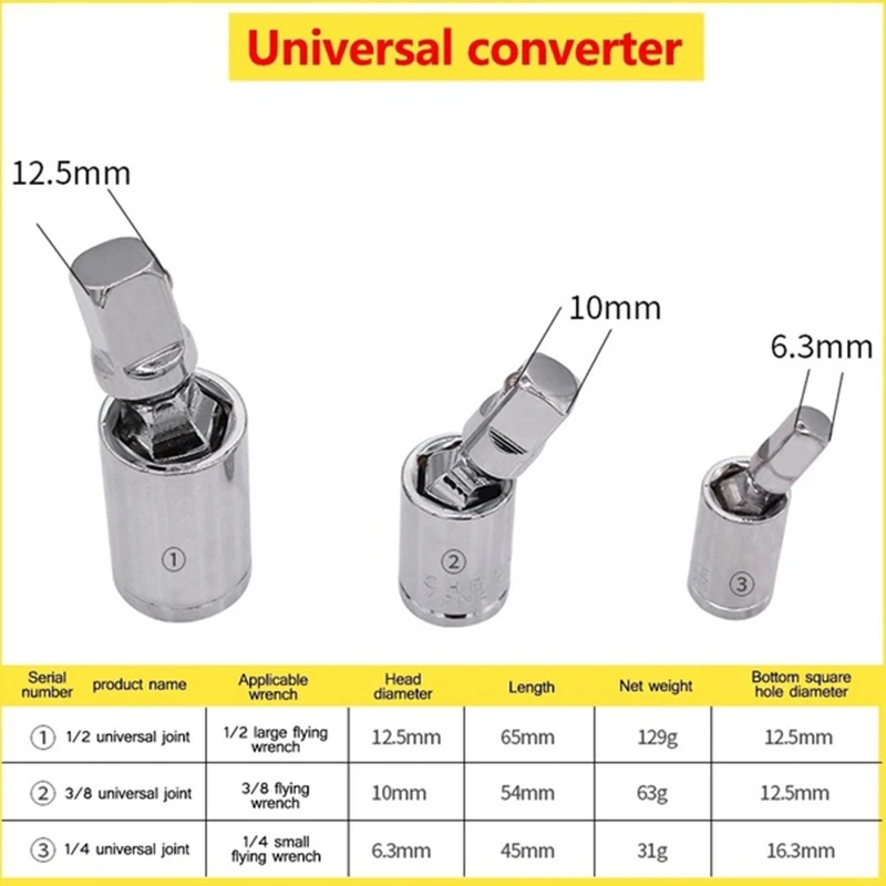 Набор универсальных шарниров с трещоткой и удлинителем для гнезда eiz 1/" 3/8" 1/" 360 градусов вращающийся динамометрический ключ