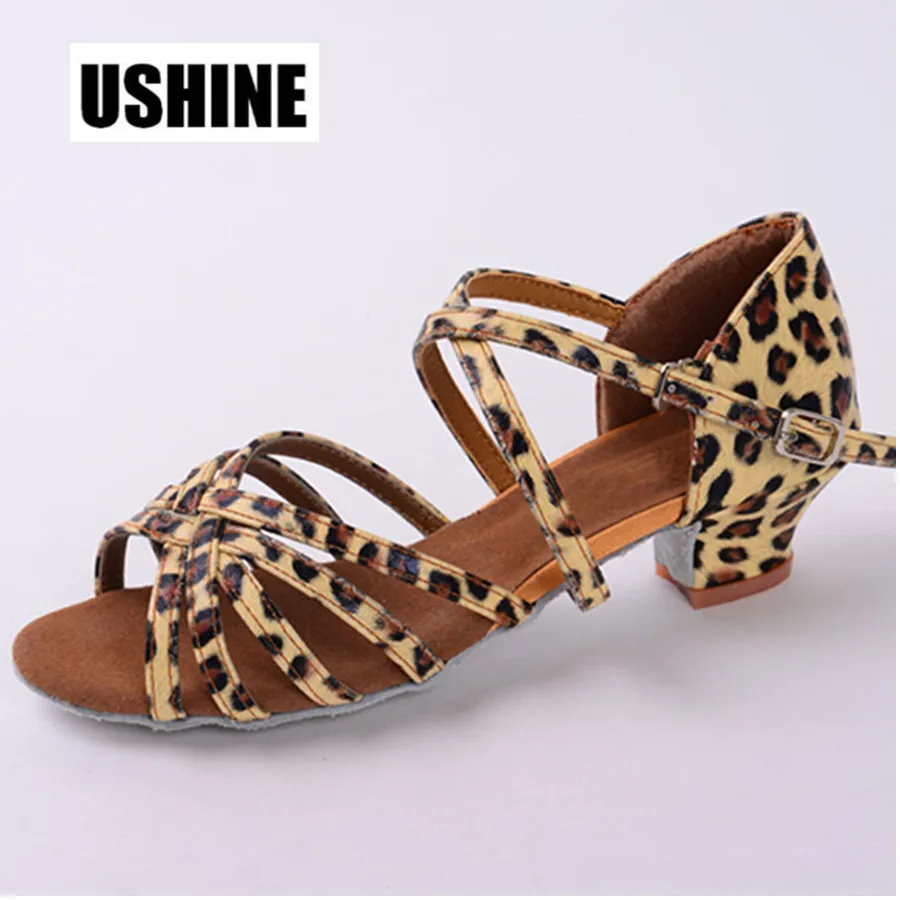 Leopard Latin Dance Shoes Woman Girls Children Salsa Ballroom Dancing
