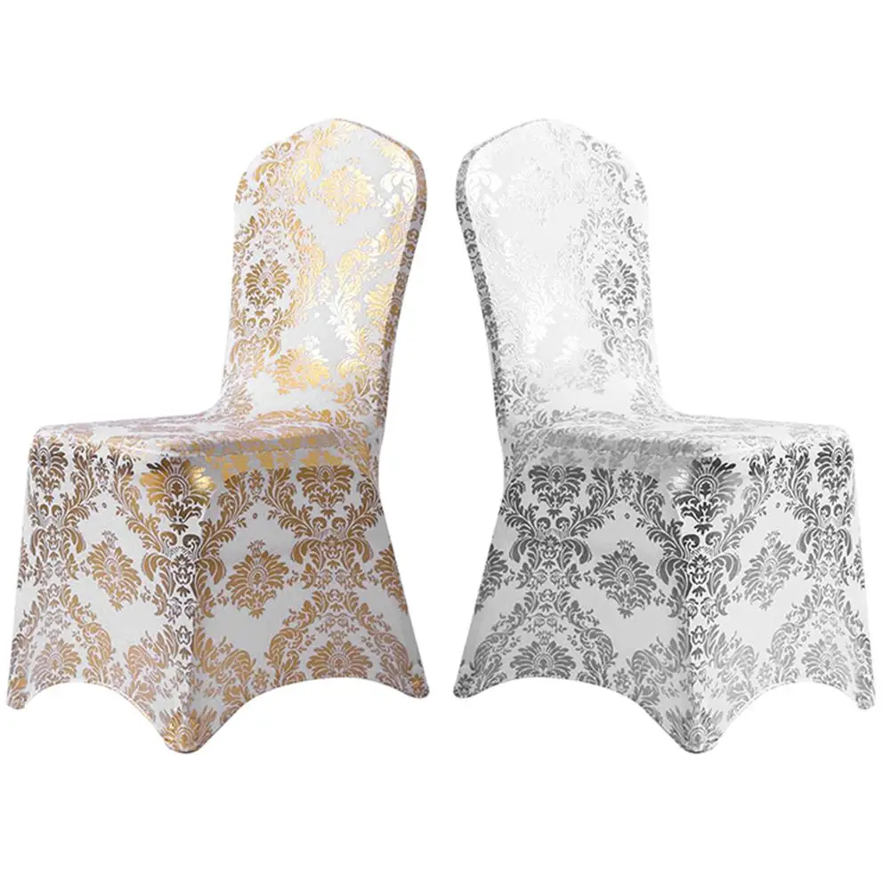 

Gold Silver colour print chair cover pattern lycra chair cover for wedding party decoration cheap price spandex fit all chairs